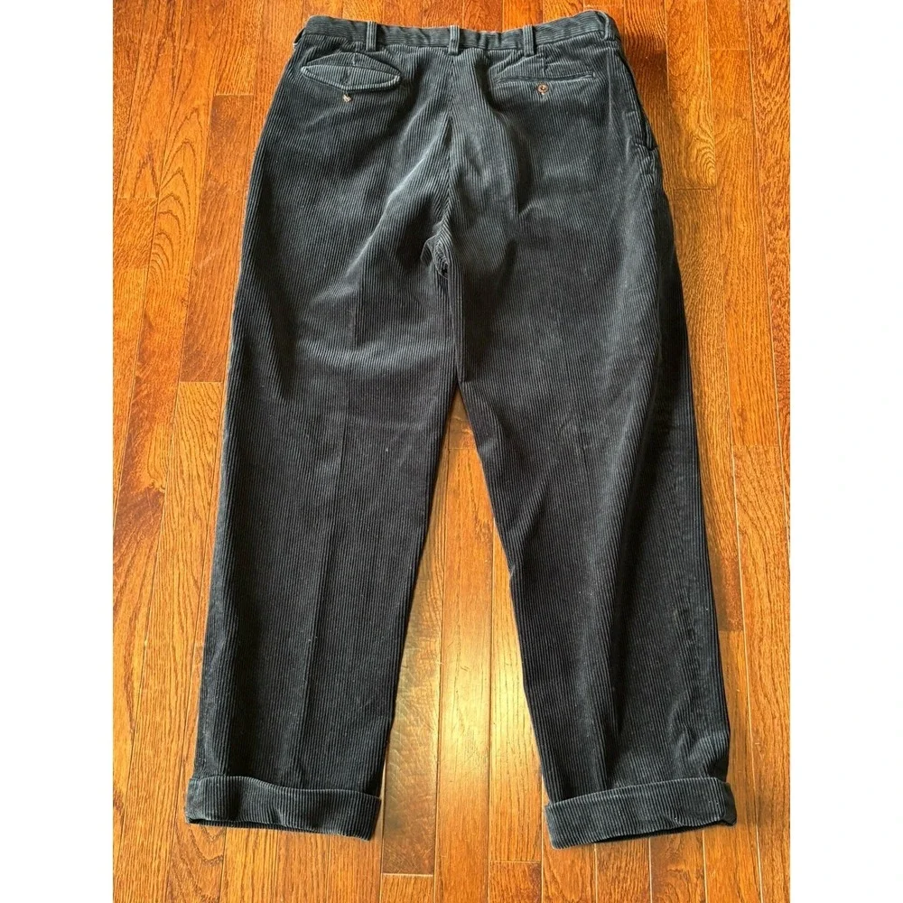 Vintage Polo Ralph Lauren Blue Corduroy Pants‎ Pleated Cuffed 36x30
